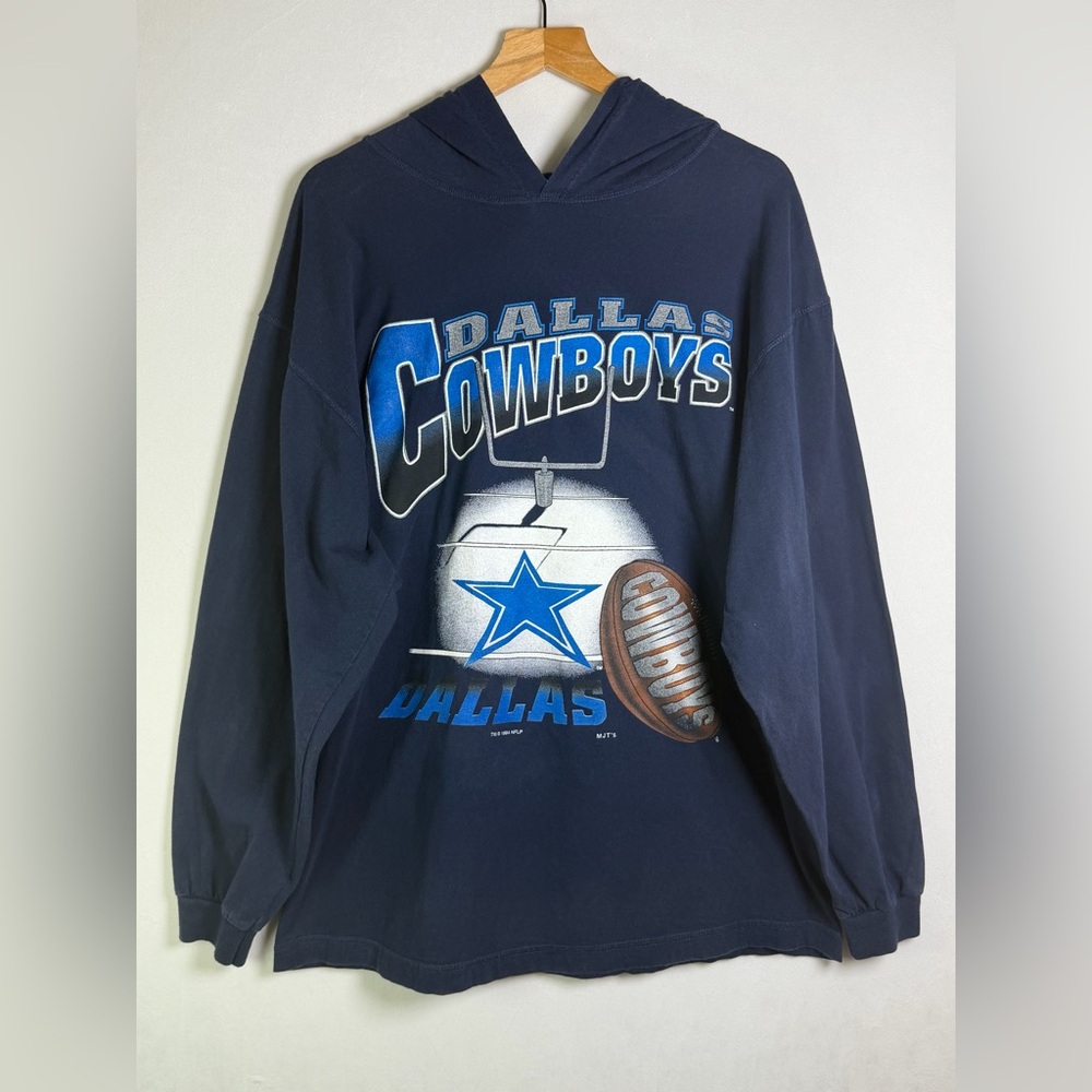 Vintage 1994 Dallas Cowboys Men’s Hooded Long Sleeve Shirt, USA Made Sz XL